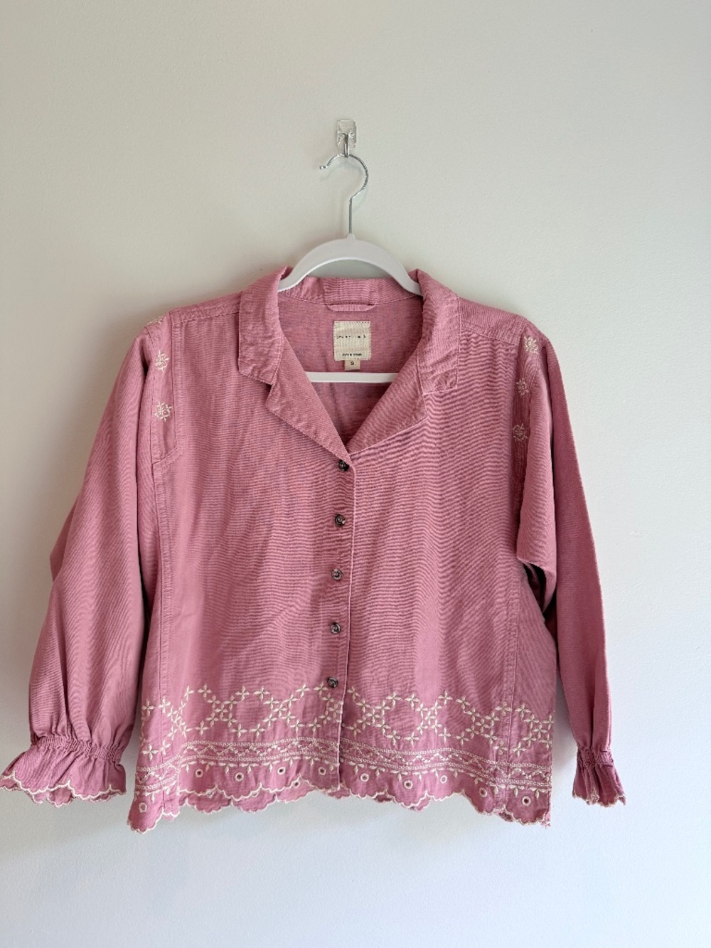 Seventy + Mochi Embroidered Pink Shirt | Size Small